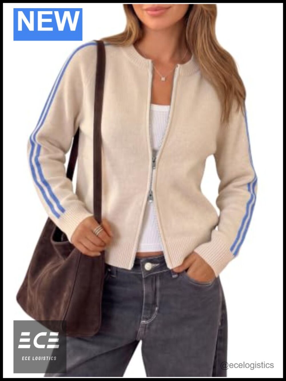 Zip Up Cardigan Long Sleeve Crew Neck Sweater Jacket Soft Knit